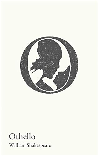 Othello" book cover with a dark silhouette of two faces within a circle.