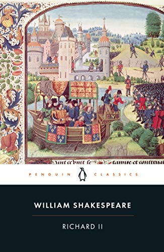 Book cover: "Richard II" by Shakespeare, featuring a medieval river procession.
