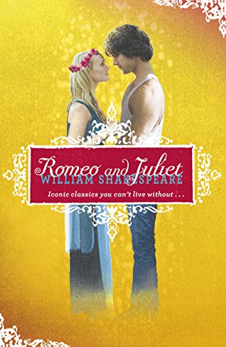 Book cover of "Romeo and Juliet" featuring a couple embracing.