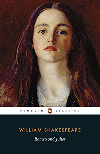 "Book cover featuring a portrait of a woman, titled 'Romeo and Juliet' by Shakespeare."