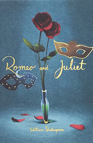 Book cover featuring two red roses in a vase, two masks, and scattered petals.
