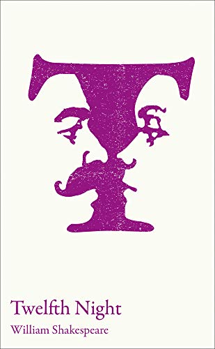 Cover of “Twelfth Night” by Shakespeare, featuring a purple ornate letter “T”.