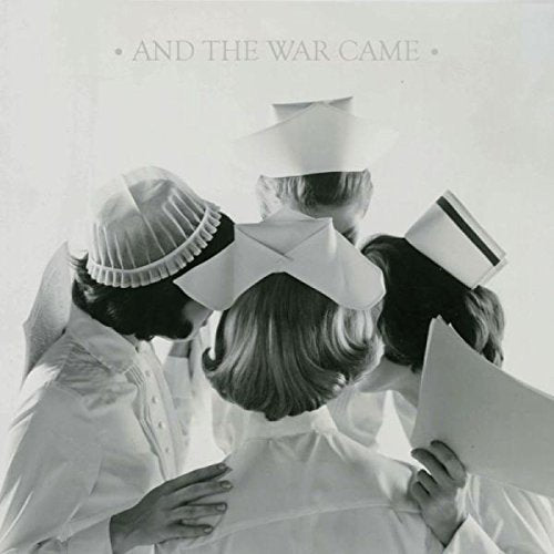 "Black and white album cover with nurses gathered around a seated figure."