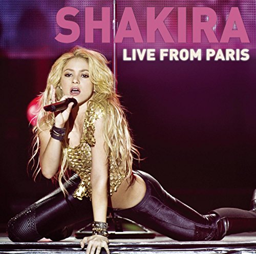 Shakira performing live on stage, CD+DVD cover art.