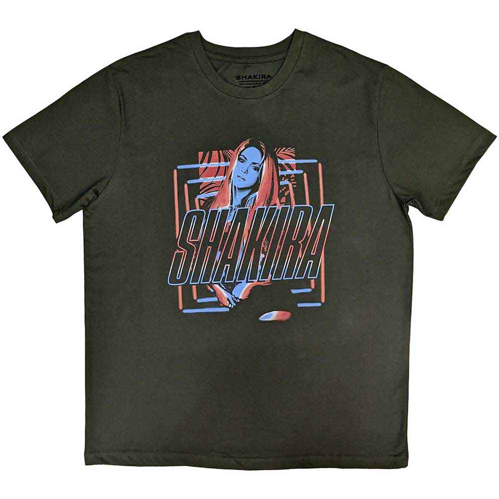 Black t-shirt with white squares and Shakira logo, size XX-Large.