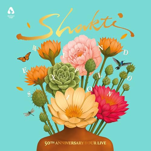 Album cover for Shakti’s “Mind Explosion” with floral and insect imagery.