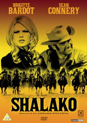 Shalako DVD cover featuring Brigitte Bardot and Sean Connery in a western scene.