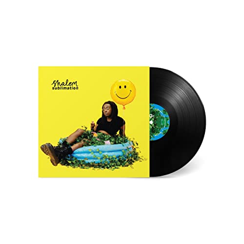 BlackLp vinyl record and yellow albumLS album cover featuring a person in a pool.