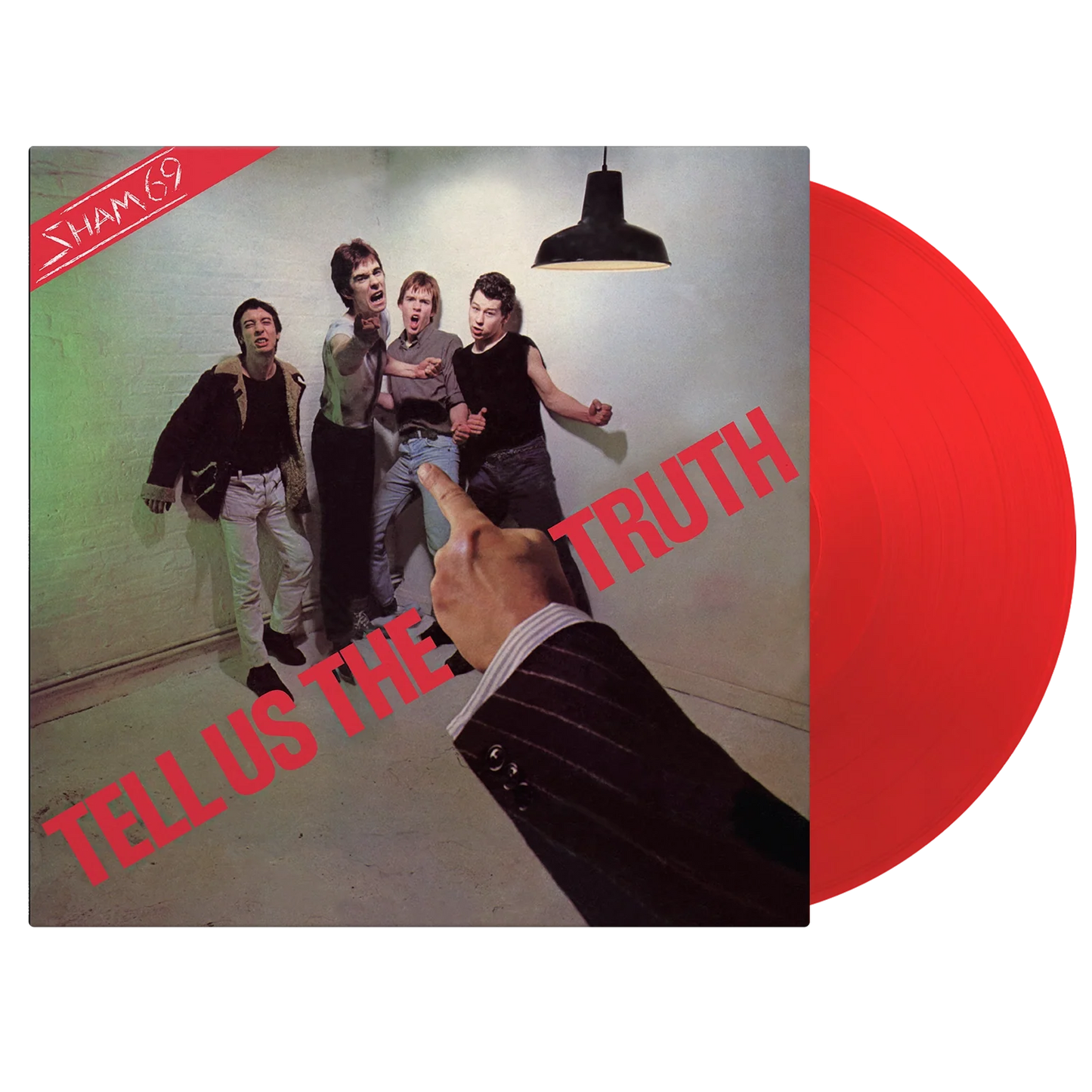 Sham 69 Tell Us The Truth album cover with four men and a red vinyl.