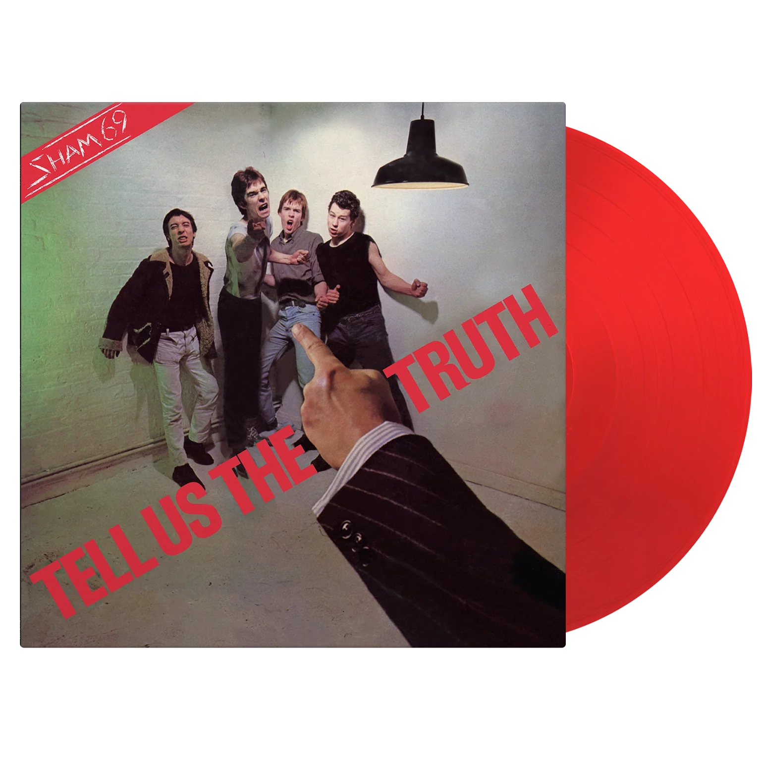 Sham 69 Tell Us The Truth album cover with four men and a red vinyl.