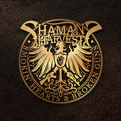 Gold emblem featuring an eagle and ornate text: "Shaman Harvest.