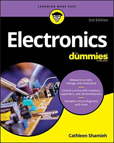 Book cover for "Electronics For Dummies," showing soldering iron and circuit board.