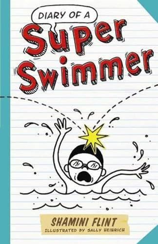 Book cover: “Diary of a Super Swimmer” with cartoon swimmer illustration.