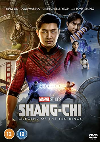 DVD cover art for Shang-Chi and the Legend of the Ten Rings featuring the cast.