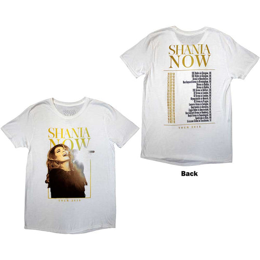 Black unisex T-shirt featuring a Shania Twain 2018 tour graphic with a microphone image.