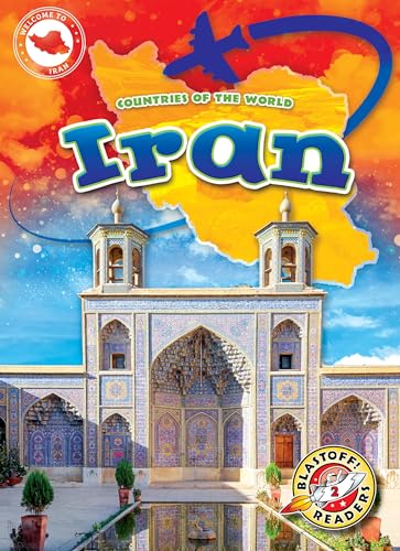 Book cover for Iran featuring traditional architecture, a map, and a flying airplane.