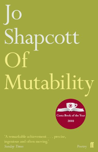 Book cover for Of Mutability by Jo Shapcott on a green background.