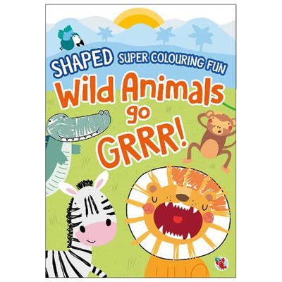Colouring book cover with cartoon zebra, lion, crocodile, monkey and parrot.