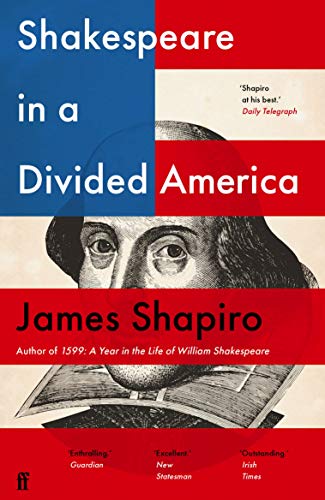 Book cover featuring a portrait of Shakespeare overlaid with red and blue flag stripes.