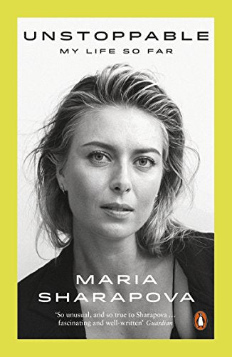 Book cover featuring a black and white portrait of Maria Sharapova on yellow background.