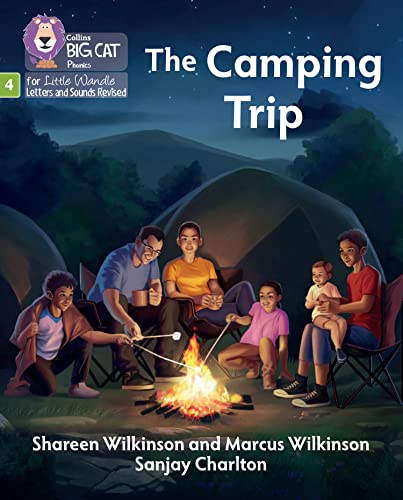 Book cover: family camping, roasting marshmallows around a campfire.