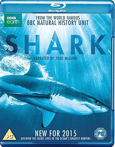 Blu-ray cover for the BBC Earth documentary Shark featuring a shark swimming underwater.