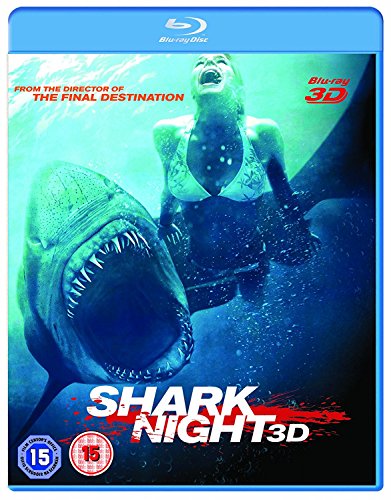 Blu-ray cover for "Shark Night 3D" showing a shark and screaming woman.