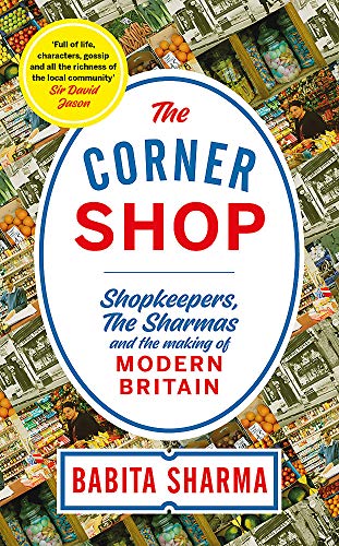 Book cover with bold text "The Corner Shop" over a grocery store image.
