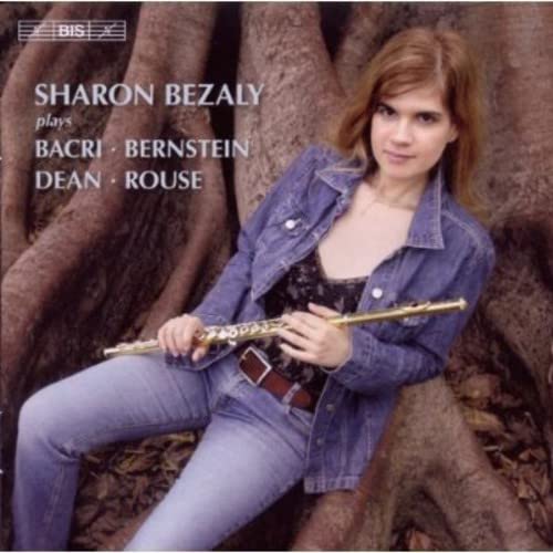 Sharon Bezaly holding a flute, album cover with tree trunk background.