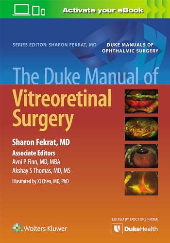 Book cover: “The Duke Manual of Vitreoretinal Surgery” with eye images.