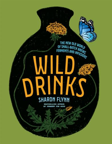 Book cover with a black bottle silhouette, dandelion illustrations, and a blue butterfly.