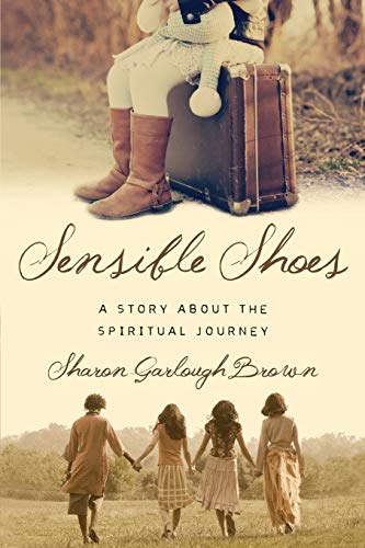 Book cover with a girl, suitcase, and four figures walking away.