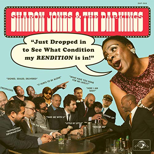 Album cover featuring Sharon Jones and The Dap-Kings in a bar scene with text.