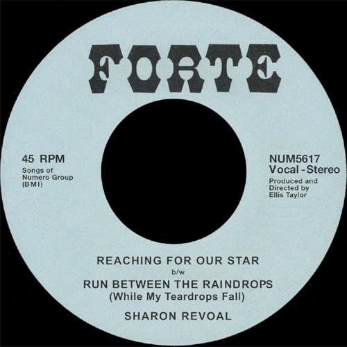 Light blue vinyl record label with black text for Sharon Revoal on Forte Records.