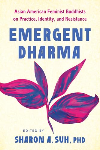 Book cover: "Emergent Dharma" with pink and blue floral illustration.