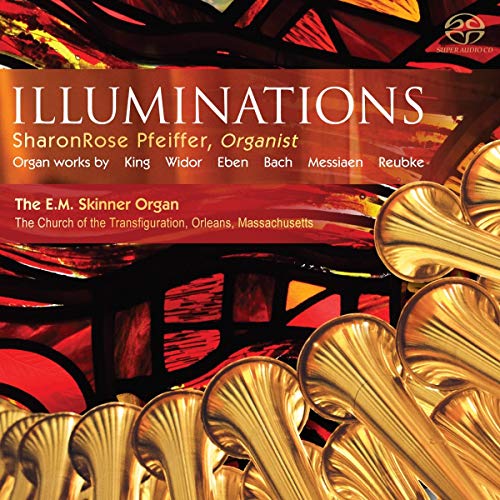 CD cover featuring golden organ pipes and red abstract shapes.