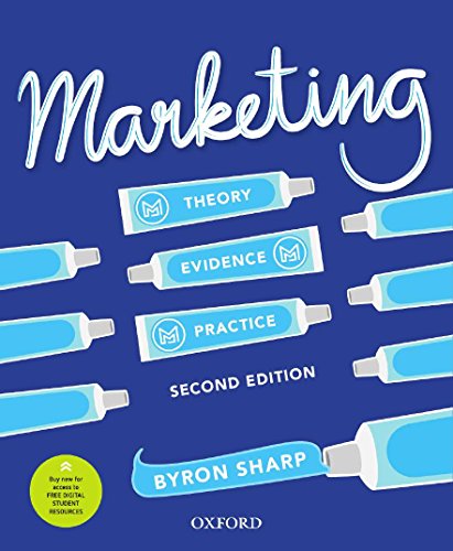 Blue textbook cover with white script reading "Marketing" and toothpaste tubes.