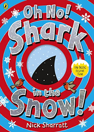 Book cover featuring a shark fin in snow against a red and blue background.