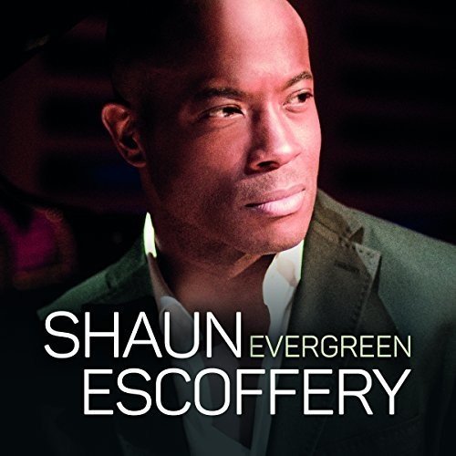 Shaun Escoffery portrait with album title “Evergreen” overlaid in white text.