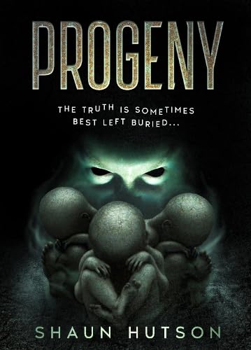 Book cover: "Progeny (Spawn)" featuring three fetal-like figures in darkness.