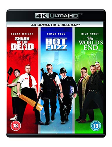 4K Ultra HD Blu-ray collection cover featuring posters for Shaun of the Dead, Hot Fuzz, and The World's End.