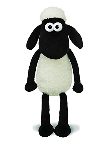 Black and white Shaun the Sheep plush toy, standing upright.