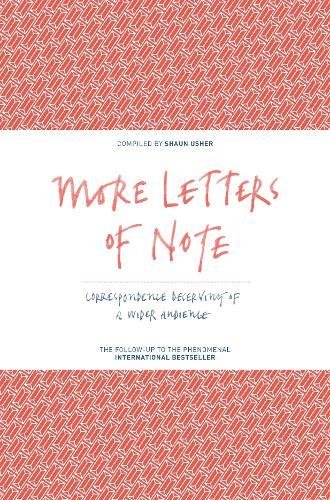 Book cover for More Letters of Note with red patterned borders and white background.