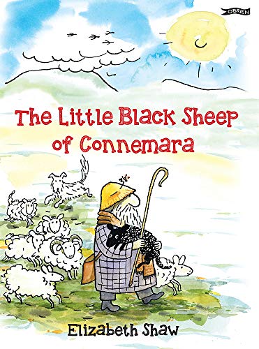 Book cover: Shepherd with black sheep, white sheep, and a yellow sun.