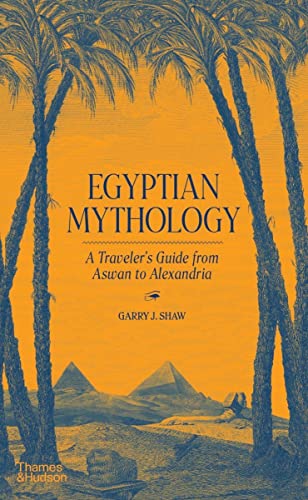 Book cover: "Egyptian Mythology" with pyramids and palm trees illustration.