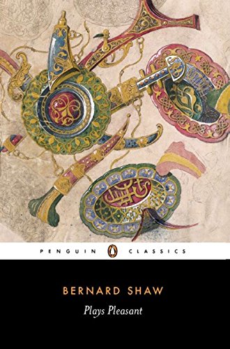 Book cover: “Plays Pleasant” by Bernard Shaw with ornate weapon illustrations.
