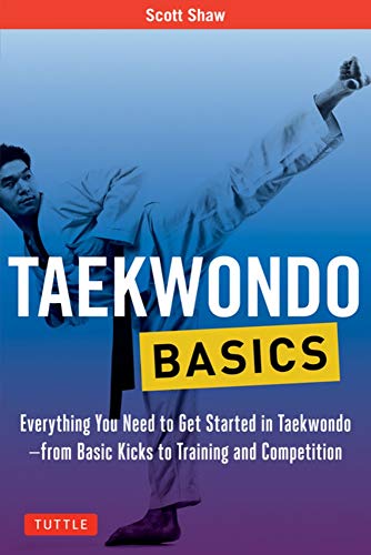 Book cover featuring a Taekwondo practitioner mid-kick, titled "Taekwondo Basics".