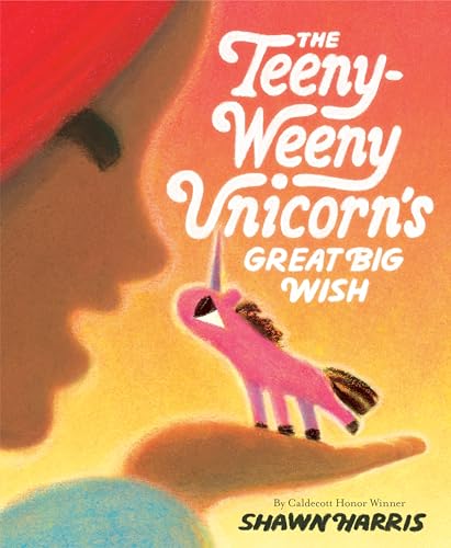 Book cover: tiny pink unicorn in a hand, with a child’s face.