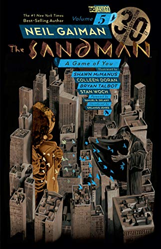 Cover of "Sandman Volume 5: A Game of You" with city and figures.