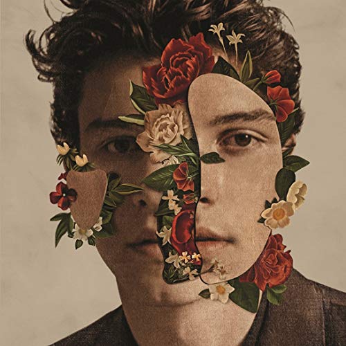 Shawn Mendes album cover with a portrait fragmented by flowers.